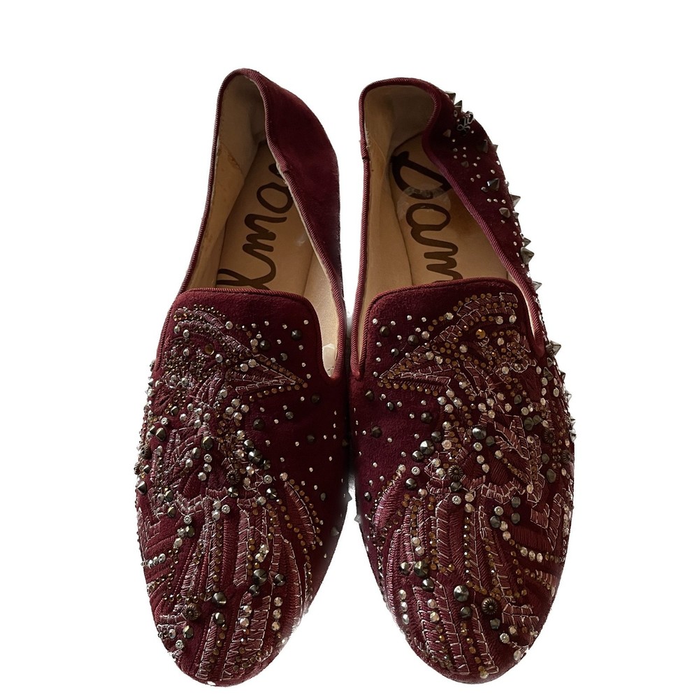 SAM EDELMAN New Burgundy Wine Suede Sequin Flats, Size 6
